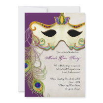 Peacock Masquerade Mask Ball - Mardi Gras Party Announcement