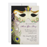 Peacock Masquerade Mask Ball - Mardi Gras Party Custom Invites