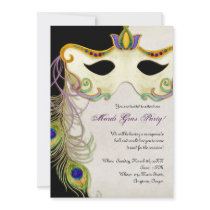 Peacock Masquerade Mask Ball - Mardi Gras Party Custom Invites
