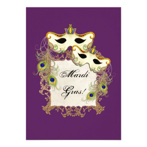 Peacock Masquerade Mask Ball - Mardi Gras Party Announcement