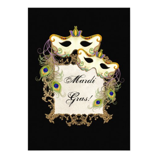 Peacock Masquerade Mask Ball - Mardi Gras Party Custom Invites