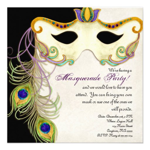 Peacock Masquerade Mask Ball - Party Invitation (front side)