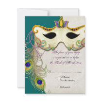 Peacock Masquerade Mask Ball - RSVP Response Card Personalized Invite