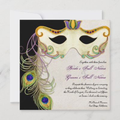 Peacock Masquerade Mask Ball Wedding Invitation by AudreyJeanne