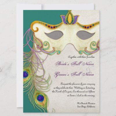 This elegant and sophisticated masquerade wedding invitation has a rich 