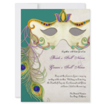 Peacock Masquerade Mask Ball - Wedding Invitation
