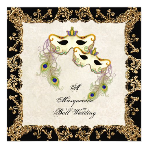 Peacock Masquerade Mask Ball - Wedding Invitation