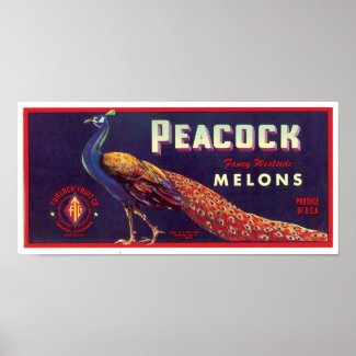Peacock Melons Label Poster zazzle_print