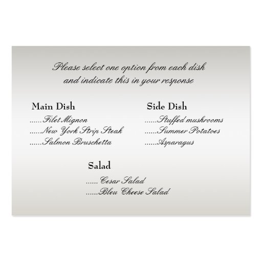Peacock Menu Options Insert Business Card Templates (front side)