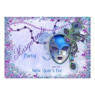 Peacock New Years Masquerade Party Custom Announcements