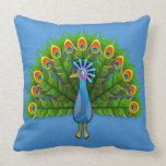 Peacock on Light Blue Throw Pillow