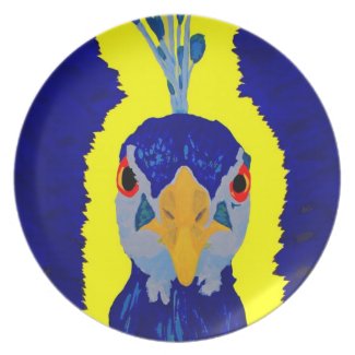 Peacock painting abstract with orange eyes plate