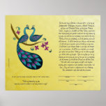 Peacock-Peahen in Love ketubah, mustard Poster
