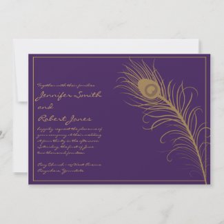 Peacock Plume in Gold and Plum Invitation