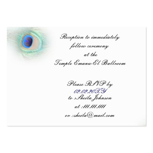peacock Reception   Cards Business Cards (back side)
