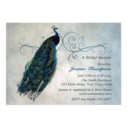 Peacock Scroll Bridal Shower Invitation