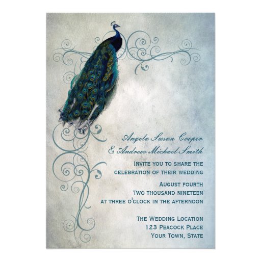 Peacock Scroll Wedding Custom Announcements