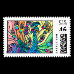 Peacock Shows Its Feathers  - Art Postage - Large stamps