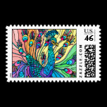 Peacock Shows Its Feathers  - Art Postage - Medium stamps