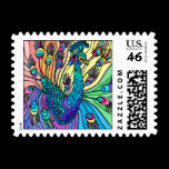 Peacock Shows Its Feathers  - Small Stamp stamps