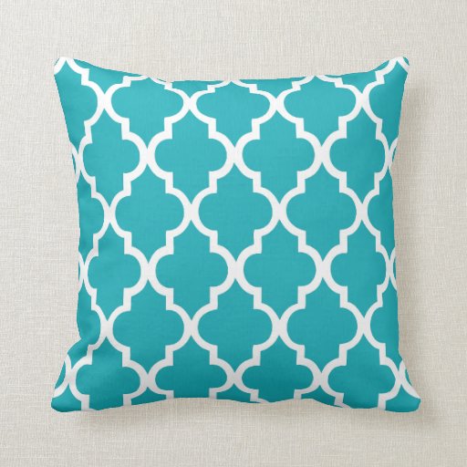 Peacock Teal Quatrefoil Pattern Throw Pillows Zazzle