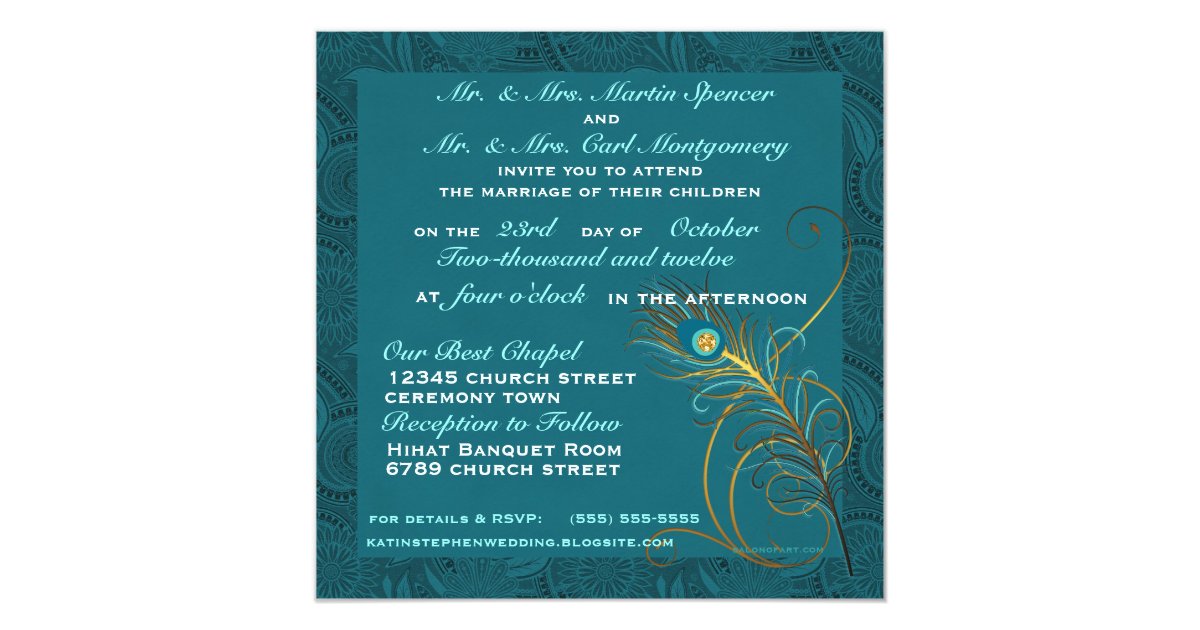 Peacock Teal Wedding Invitation Zazzle