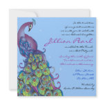 Peacock Theme Bat Mitzvah Invitation Invite blue