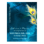Peacock Theme Rustic Blue Save the Date Postcards