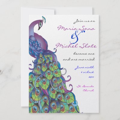 Peacock Theme Wedding Invitation Invite Blue by Marlalove73