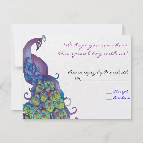 Peacock Theme Wedding Reply card Invite Blue invitation