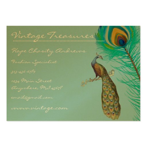 Peacock Tree Leaf Grunge Swirl Design Business Card Template (front side)