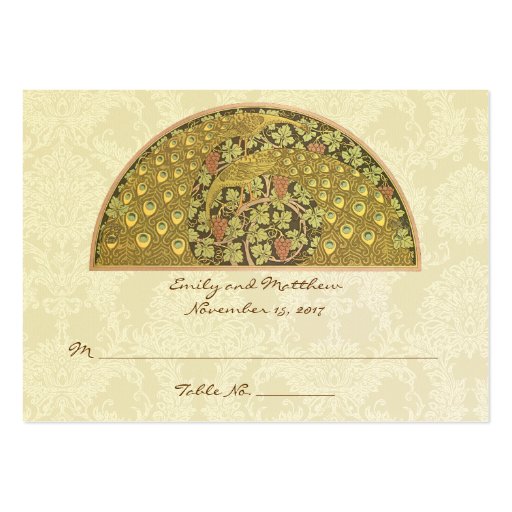 Peacock Vineyard Damask Table Place Cards Business Cards (front side)