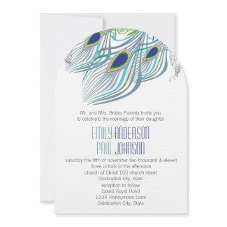 Peacock Vintage 3 Feathers invitation