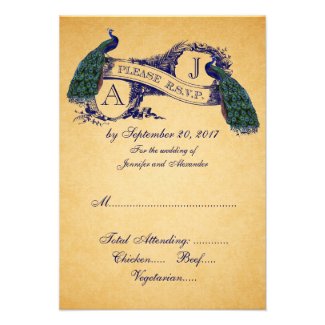 Peacock Vintage Wedding RSVP CARD 