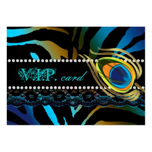 Peacock VIP Card Lace Zebra Blue Gold Business Card (front side)