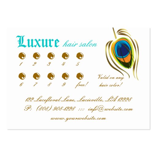 Peacock VIP Card Lace Zebra Blue Gold Business Card (back side)