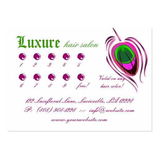 Peacock VIP Card Lace Zebra Lime Pink Business Cards (back side)