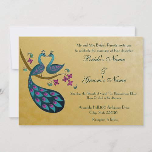 Gold Peacock Wedding Invitation A simple design in gold Available Here
