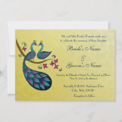 Peacock Wedding invitation mustard by aamikrishna