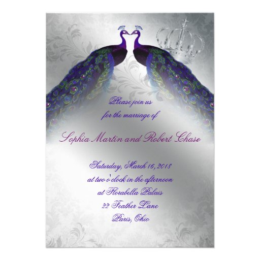 Peacock Wedding Invite Indigo Vintage Silver