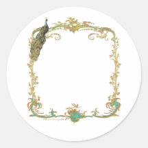 Peacock with Gold Frame Ornate Art Print Round Sticker