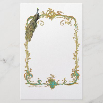 Peacock with Gold Frame Ornate Stationery