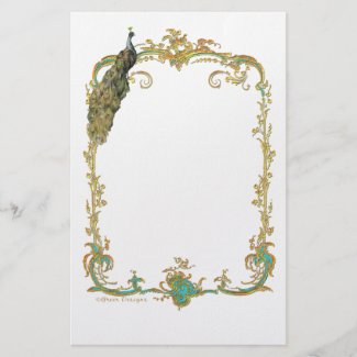 Peacock with Gold Frame Ornate Stationery stationery