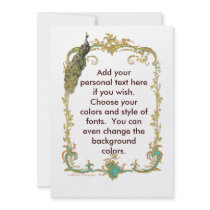 Peacock with Gold Frame Ornate Stationery Personalized Invitations