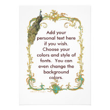 Peacock with Gold Frame Ornate Stationery Personalized Invitations