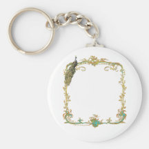 Peacock with Gold Frame "Save the Date" Keychain