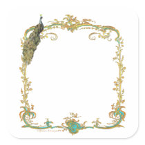 Peacock with Gold Frame "Save the Date" Sticker
