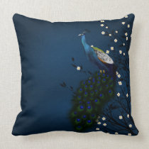 Peacock with Japanese blossom pillows
