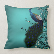 Peacock with Japanese blossom pillows