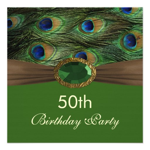 Peacock's feathers, gemstone effect 50th Birthday  Invite